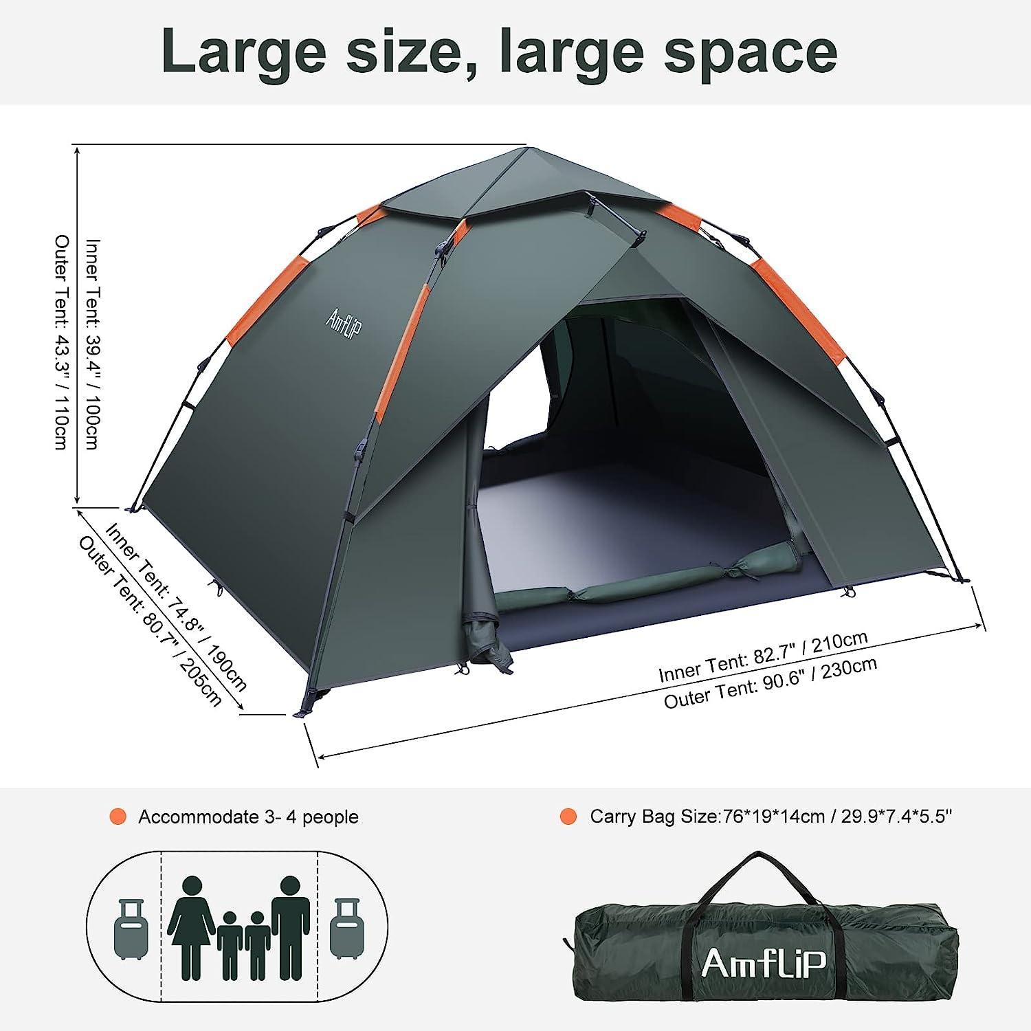 Amflip Dome Tent Pop Up Ultralight Camping Tent for 2 - 3 People - Benebomo