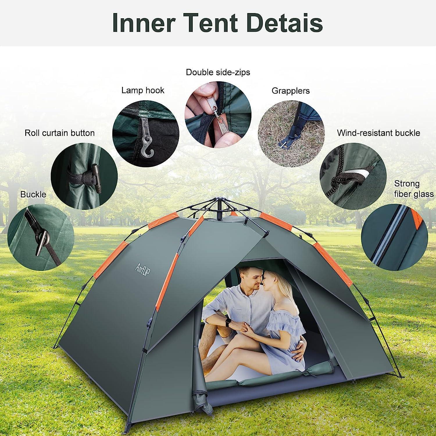 Amflip Dome Tent Pop Up Ultralight Camping Tent for 2 - 3 People - Benebomo