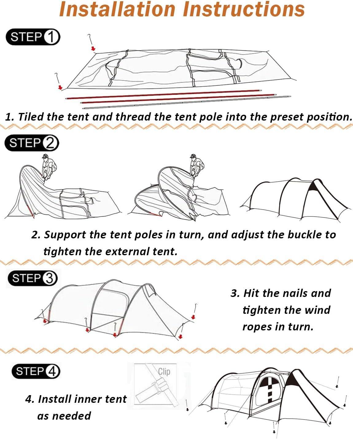 Ayamaya Tunnel Tent for 3 - 4 Person Waterproof Motorcycle Tent 2 Room - Benebomo