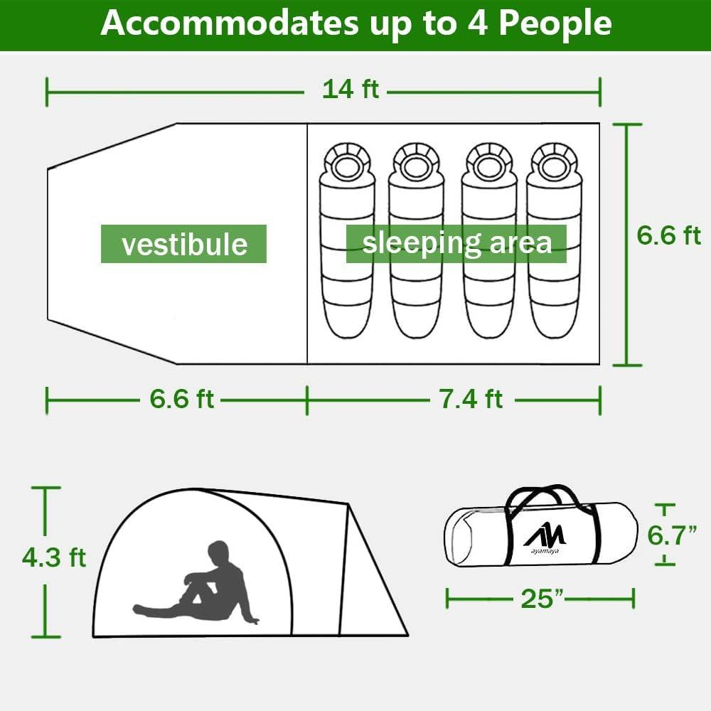 Ayamaya Tunnel Tent for 3 - 4 Person Waterproof Motorcycle Tent 2 Room - Benebomo