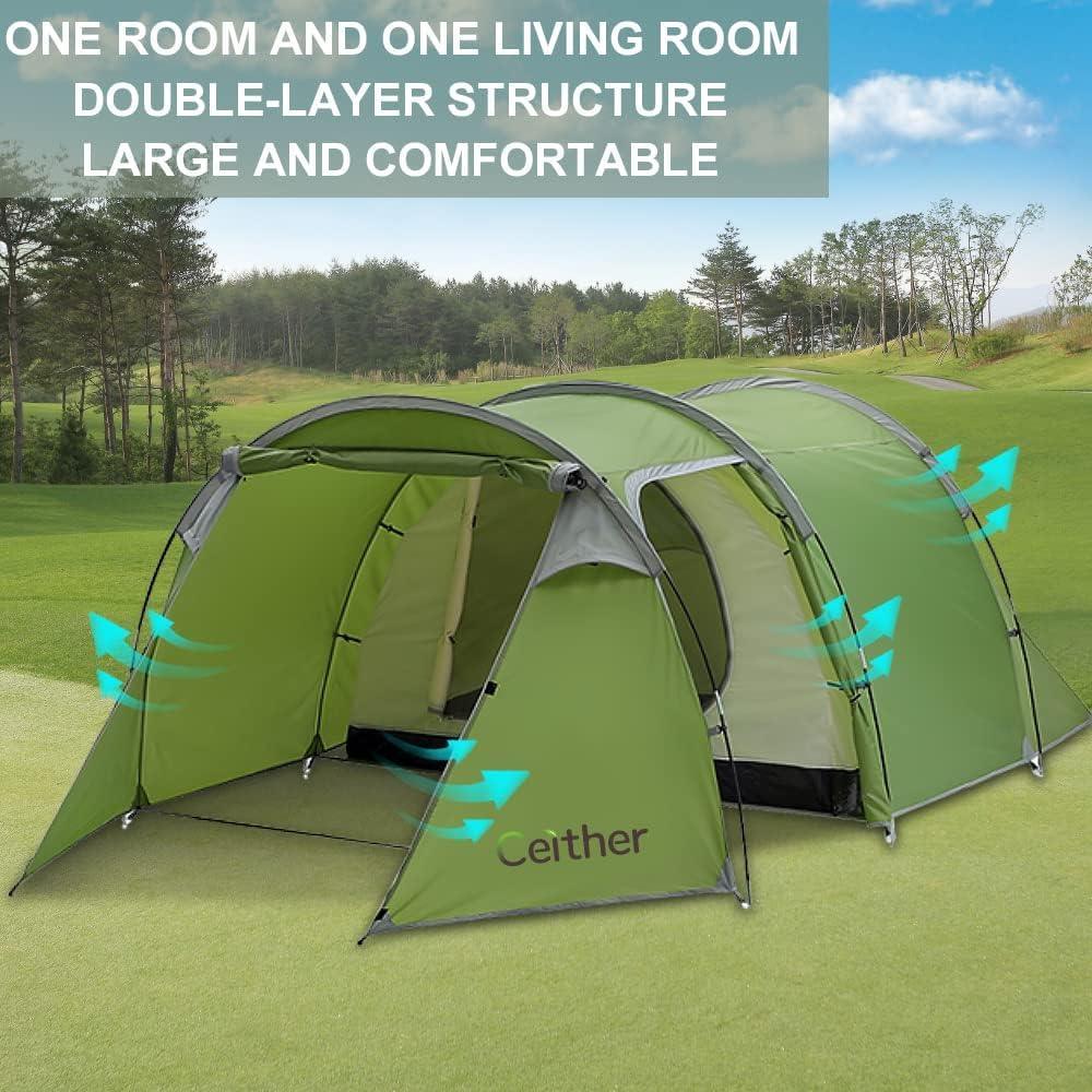 Ceither Tunnel Tent for 4 Person Portable Camping Tent Waterproof - Benebomo