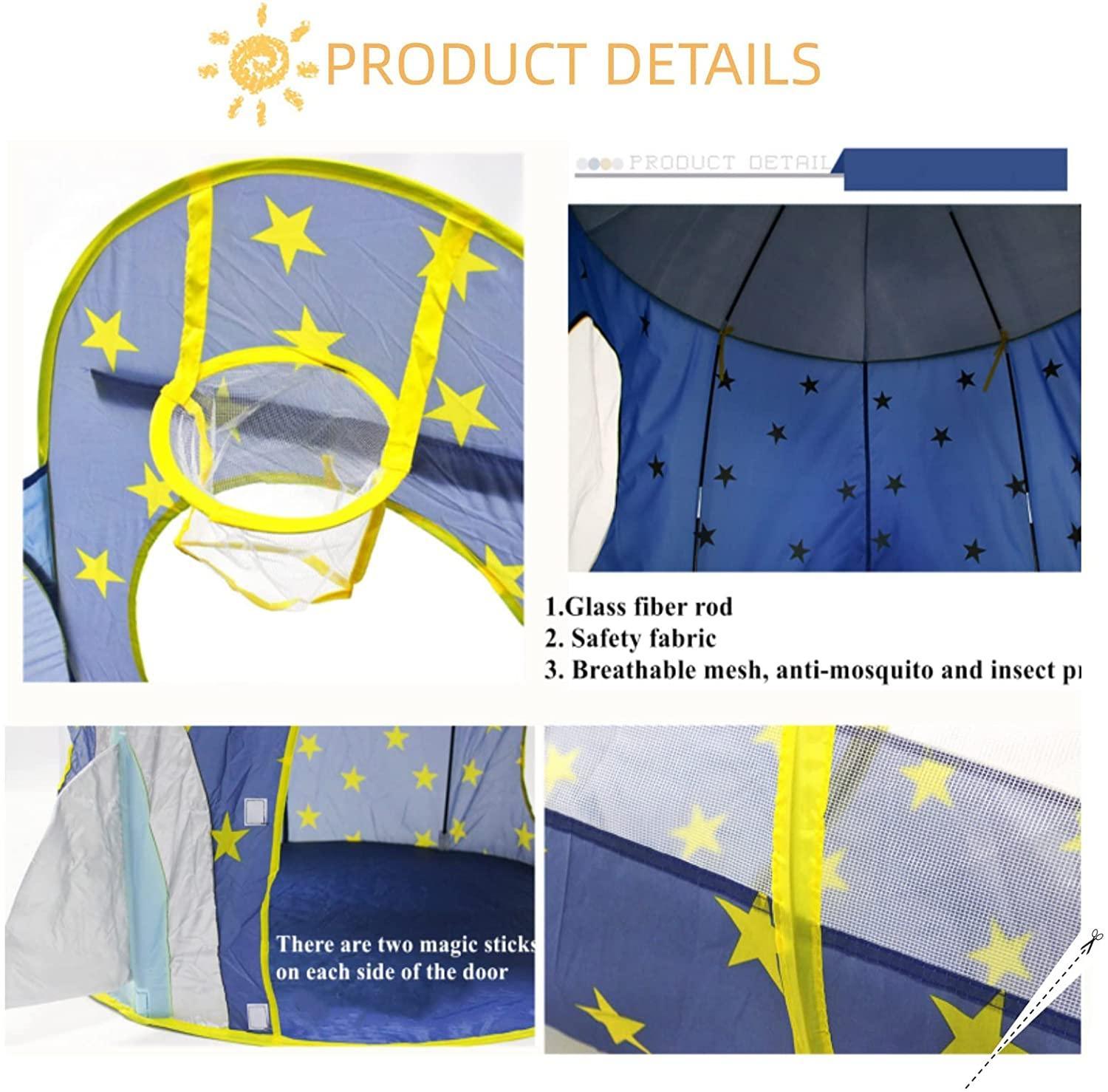 Kid's Blue Moon and Star Tunnel Tent Waterproof - Benebomo