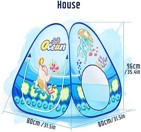 Kid's Blue Pop - Up Tent Ocean World Tunnel Tent - Benebomo