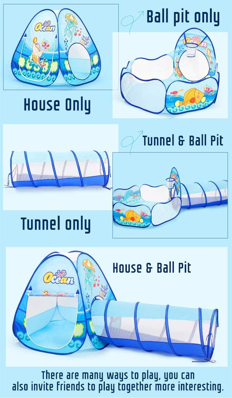 Kid's Blue Pop - Up Tent Ocean World Tunnel Tent - Benebomo