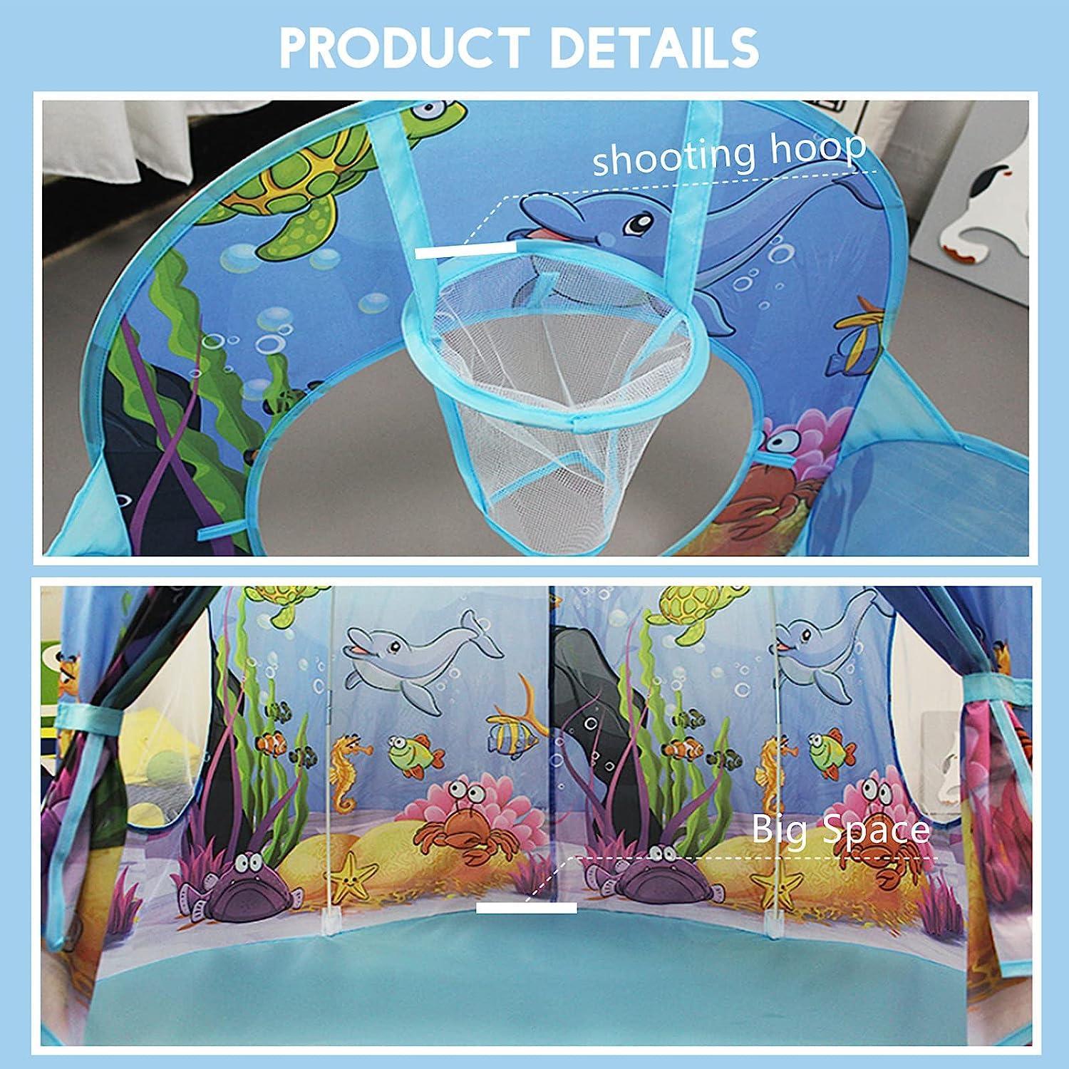 Kid's Blue Tunnel Tent Marine Animal Play Tent - Benebomo