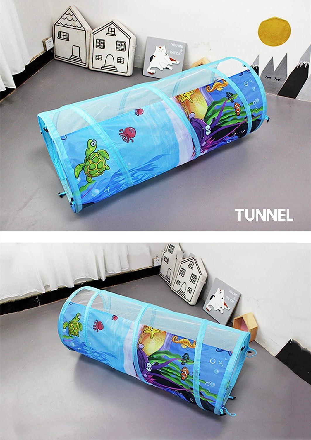 Kid's Blue Tunnel Tent Marine Animal Play Tent - Benebomo