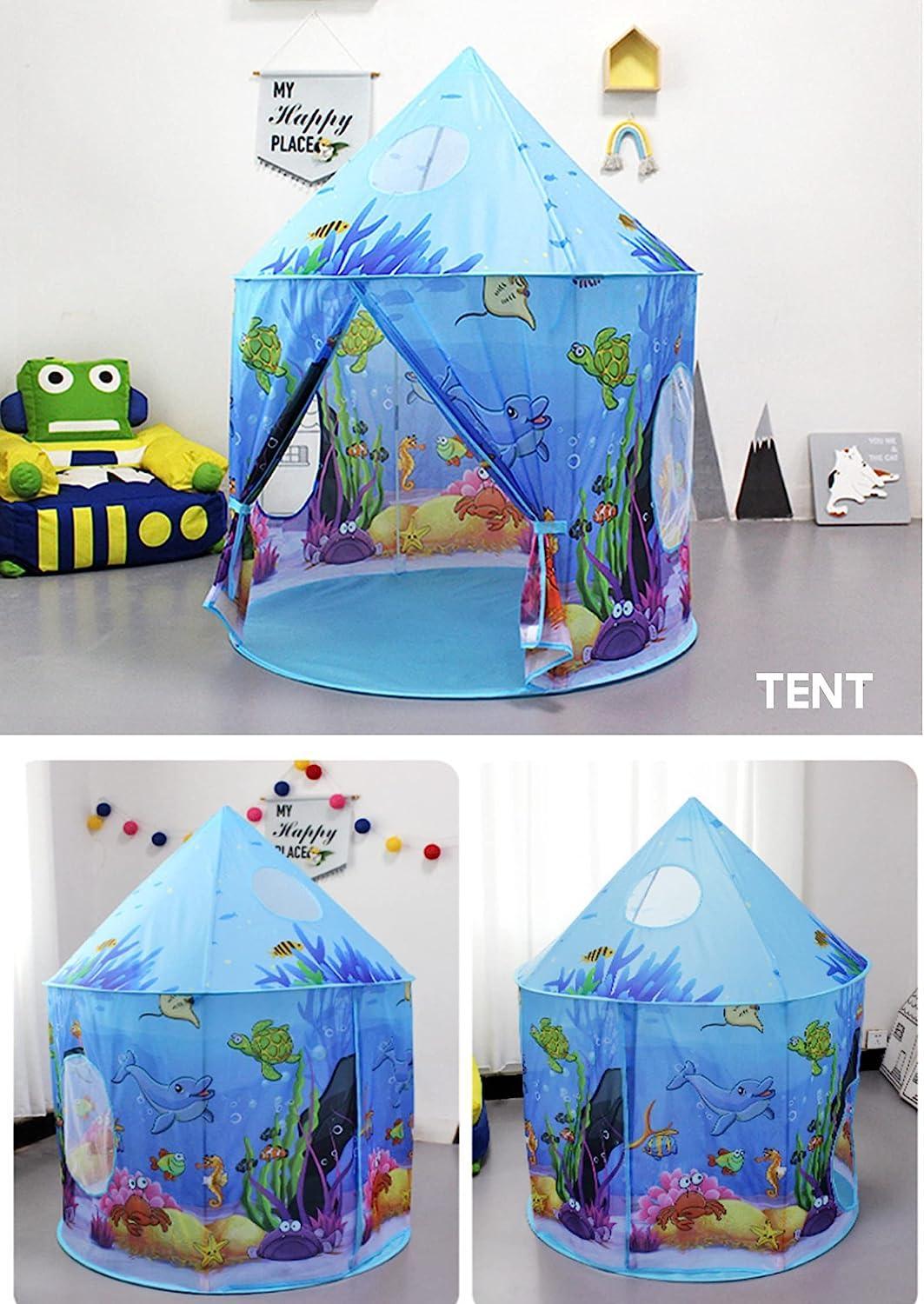 Kid's Blue Tunnel Tent Marine Animal Play Tent - Benebomo