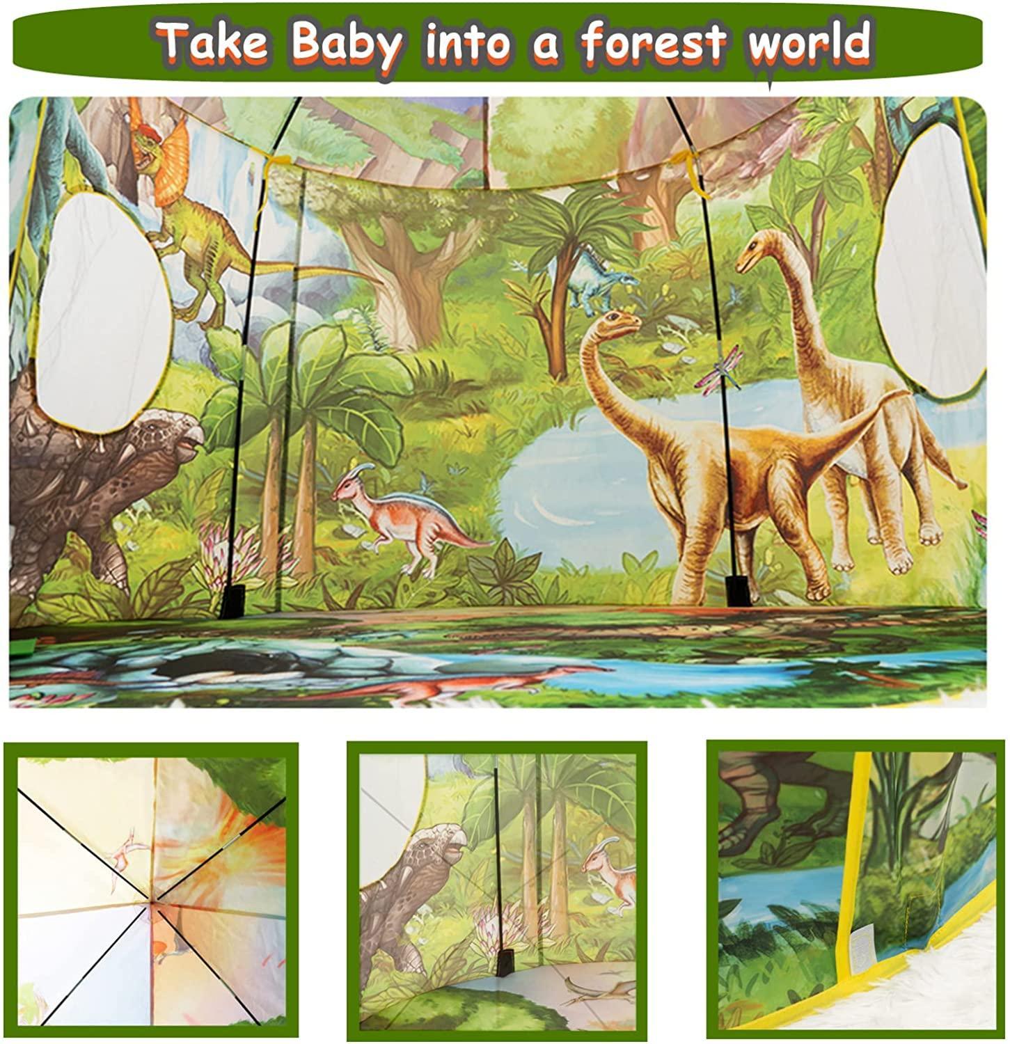 Kid's Green 3D Dinosaur Play Tent with Sound Button - Benebomo