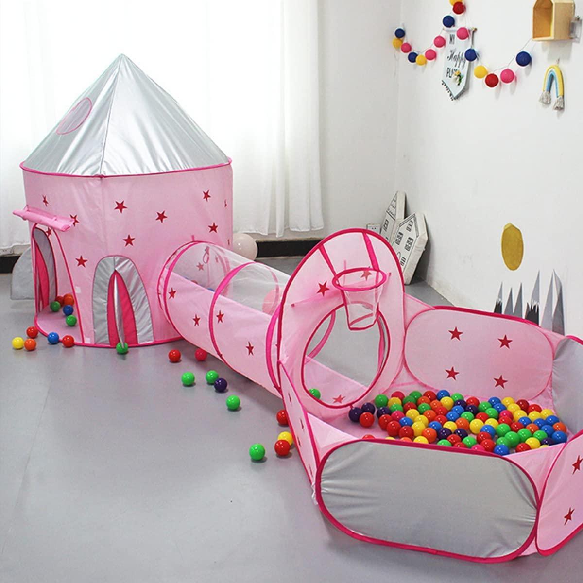 Kid's Pink Moon and Star Tunnel Tent Polyster - Benebomo