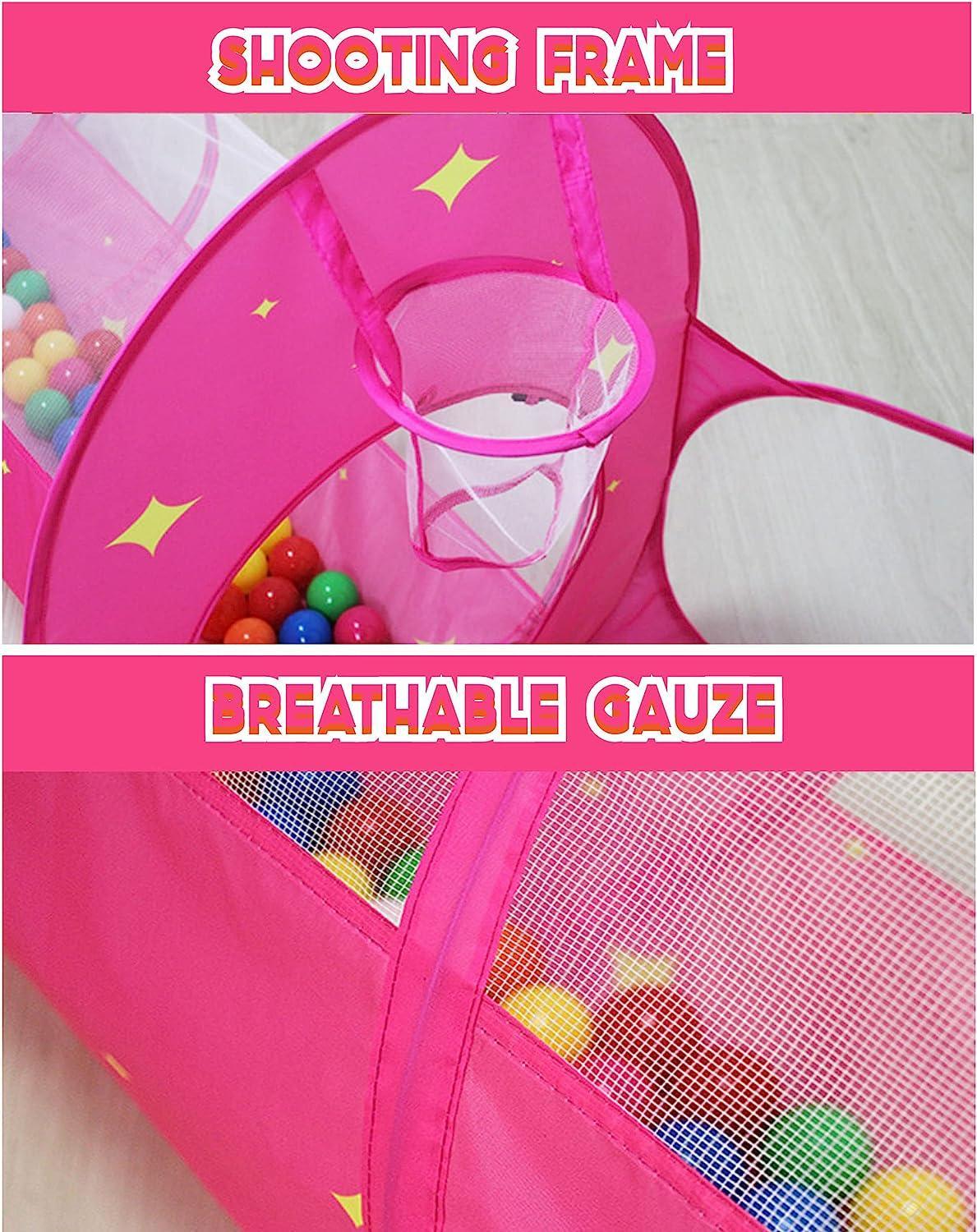 Kid's Pink Tunnel Tent Unicorn Play Tent with Ball Pit - Benebomo