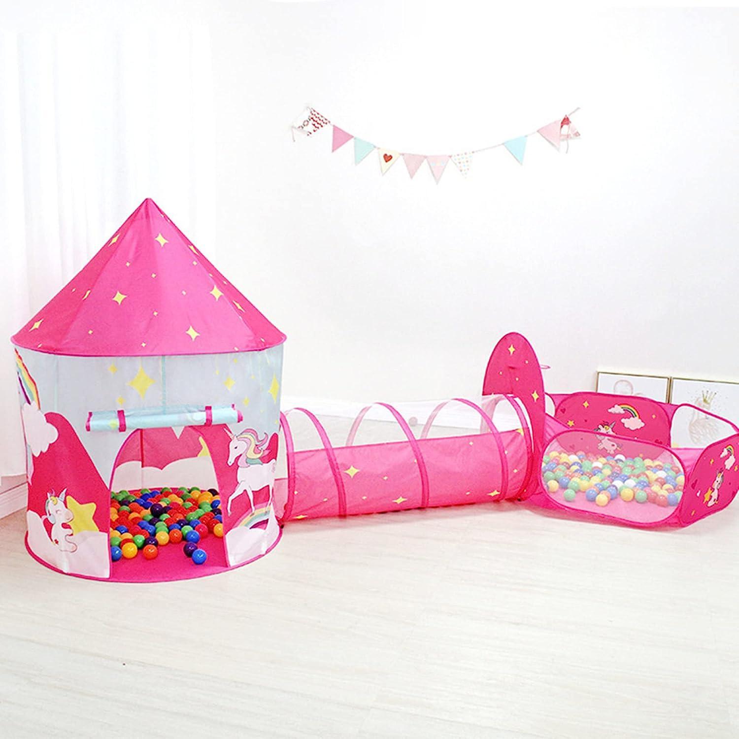 Kid's Pink Tunnel Tent Unicorn Play Tent with Ball Pit - Benebomo