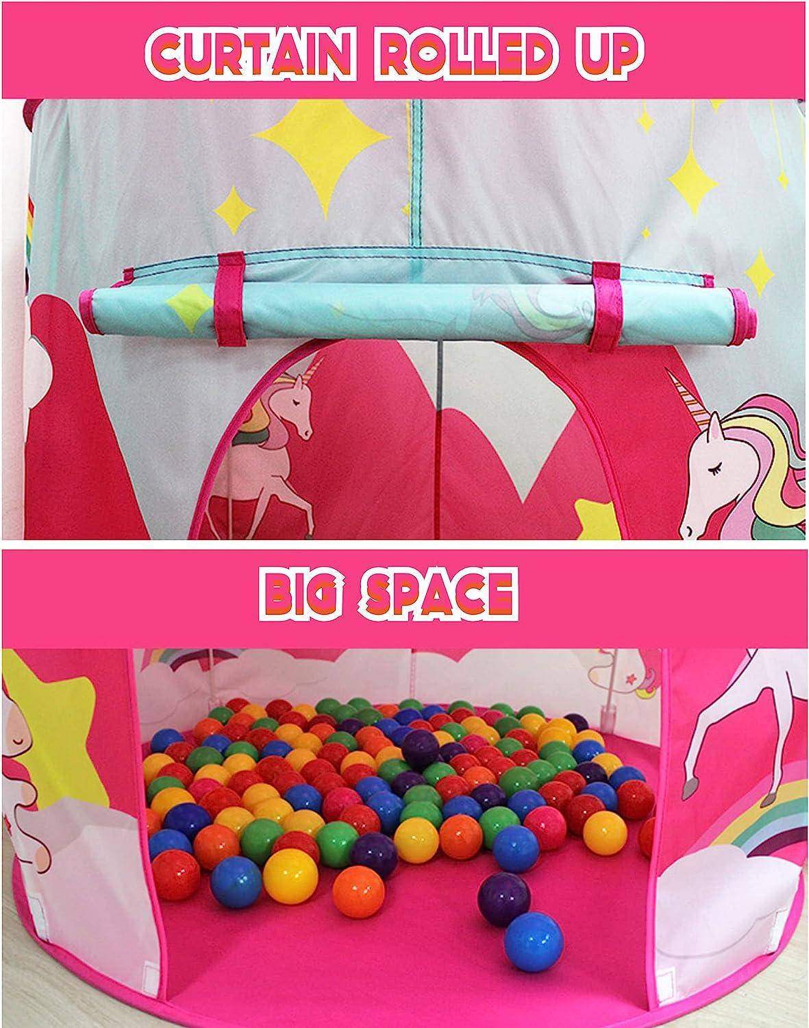 Kid's Pink Tunnel Tent Unicorn Play Tent with Ball Pit - Benebomo