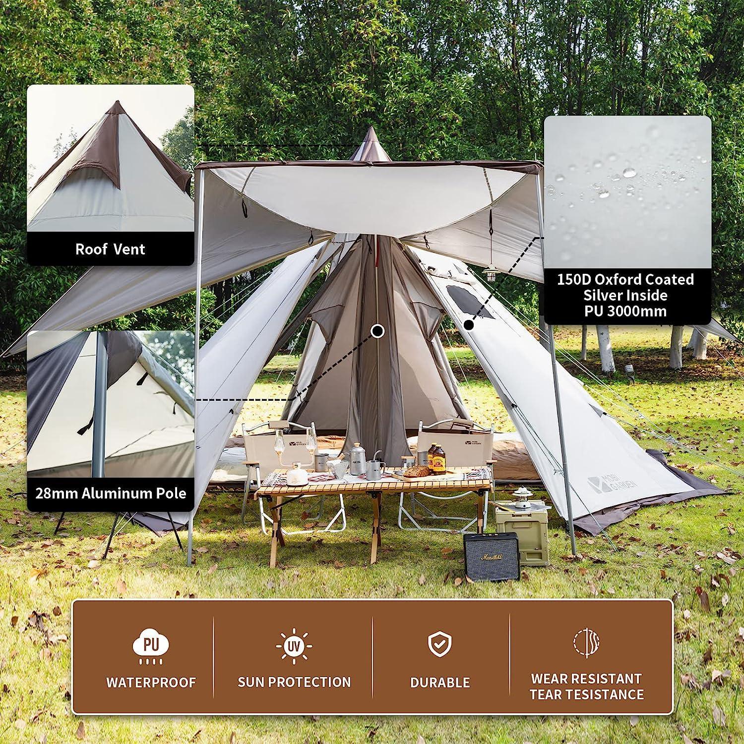MOBI GARDEN Pyramid Tent for 4 - 6 Person Waterproof Teepee Tent - Benebomo