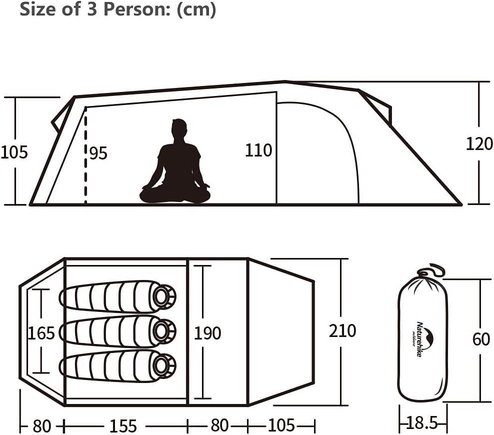 Naturehike Tunnel Tent for 3 to 4 People Green Waterproof Polyester - Benebomo