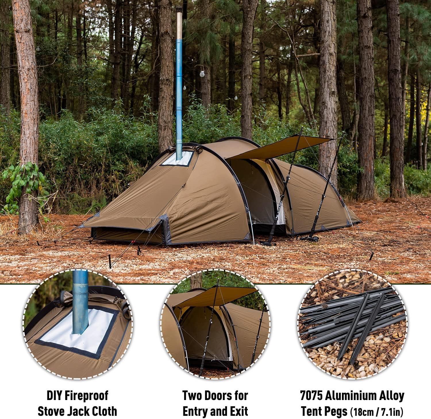 POMOLY Tunnel Tent for 1 - 2 People Brown Nylon Tent Waterproof - Benebomo