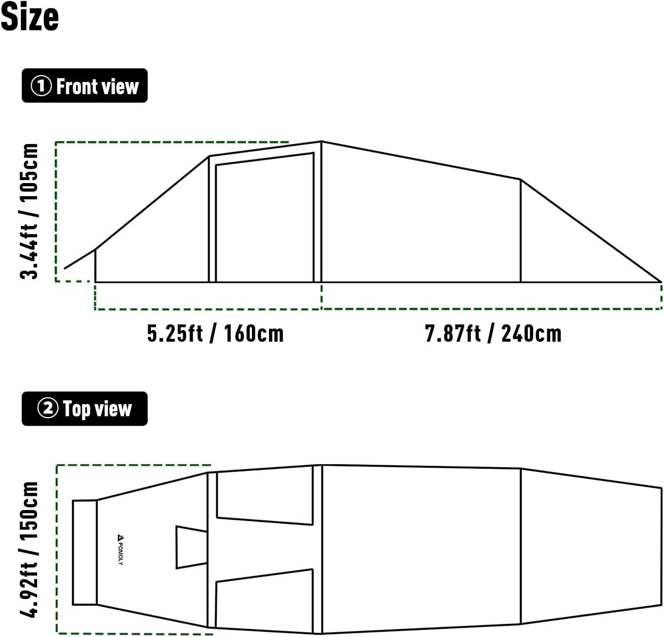 POMOLY Tunnel Tent for 1 - 2 People Brown Nylon Tent Waterproof - Benebomo