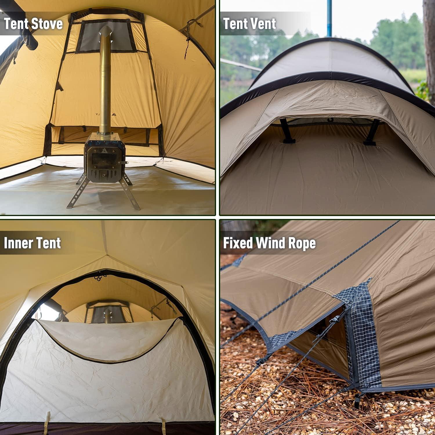 POMOLY Tunnel Tent for 1 - 2 People Brown Nylon Tent Waterproof - Benebomo