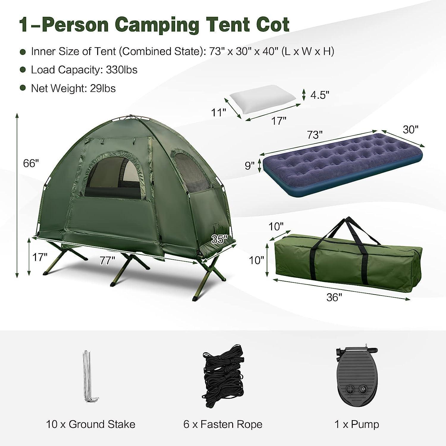 Safstar Tent Cot 1 Person Camping Cot Tent with Air Mattress Waterproof - Benebomo