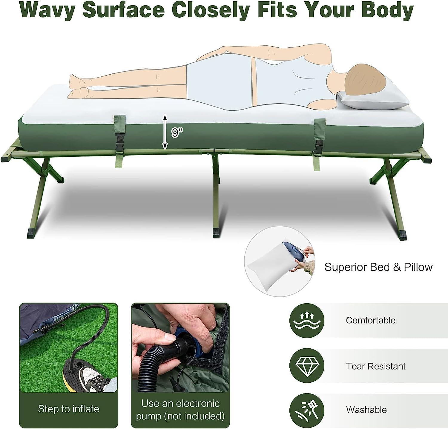 Safstar Tent Cot 1 Person Camping Cot Tent with Air Mattress Waterproof - Benebomo