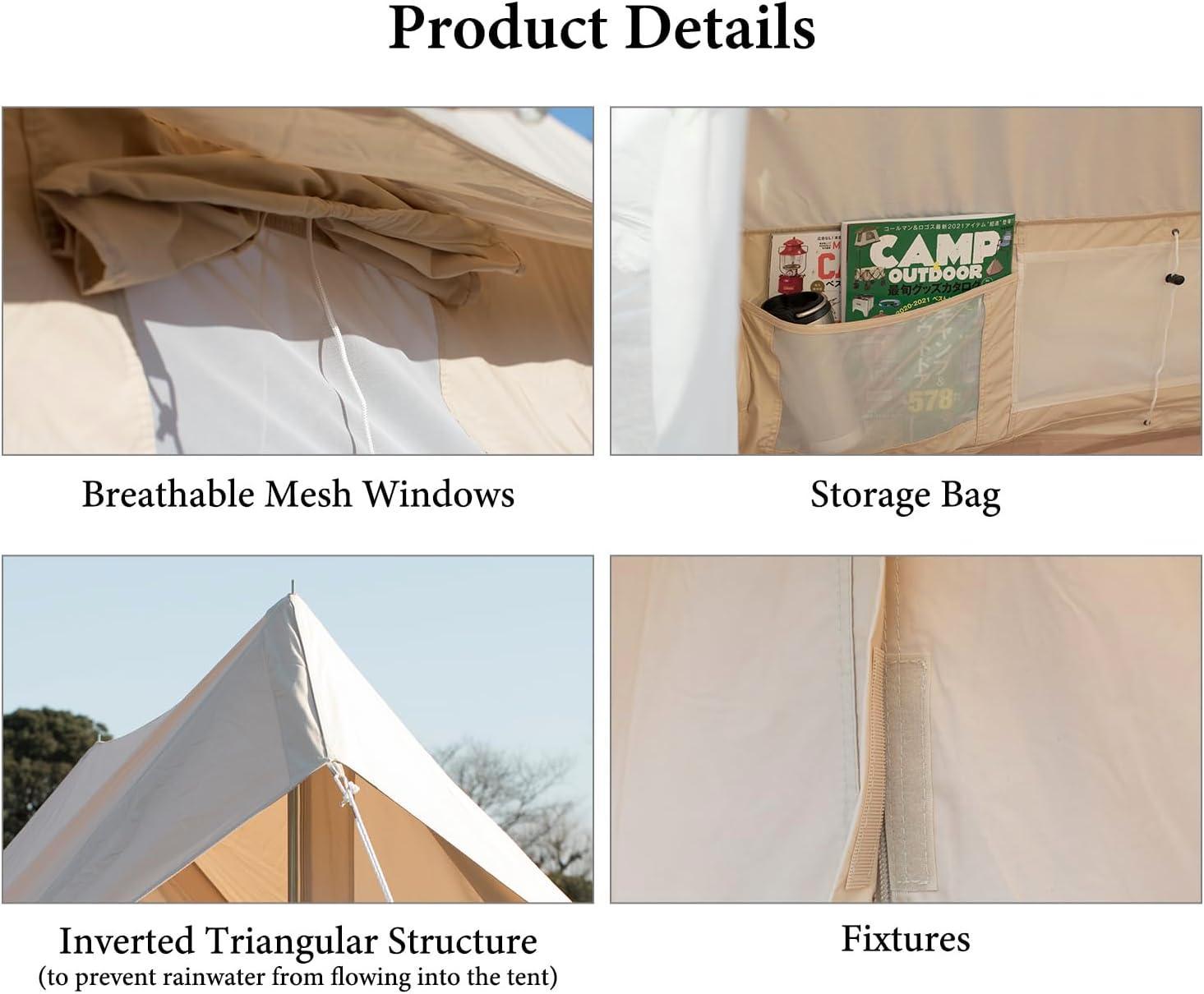 S'more Ridge Tent for 4 People Beige Canvas Family Camping Windproof - Benebomo