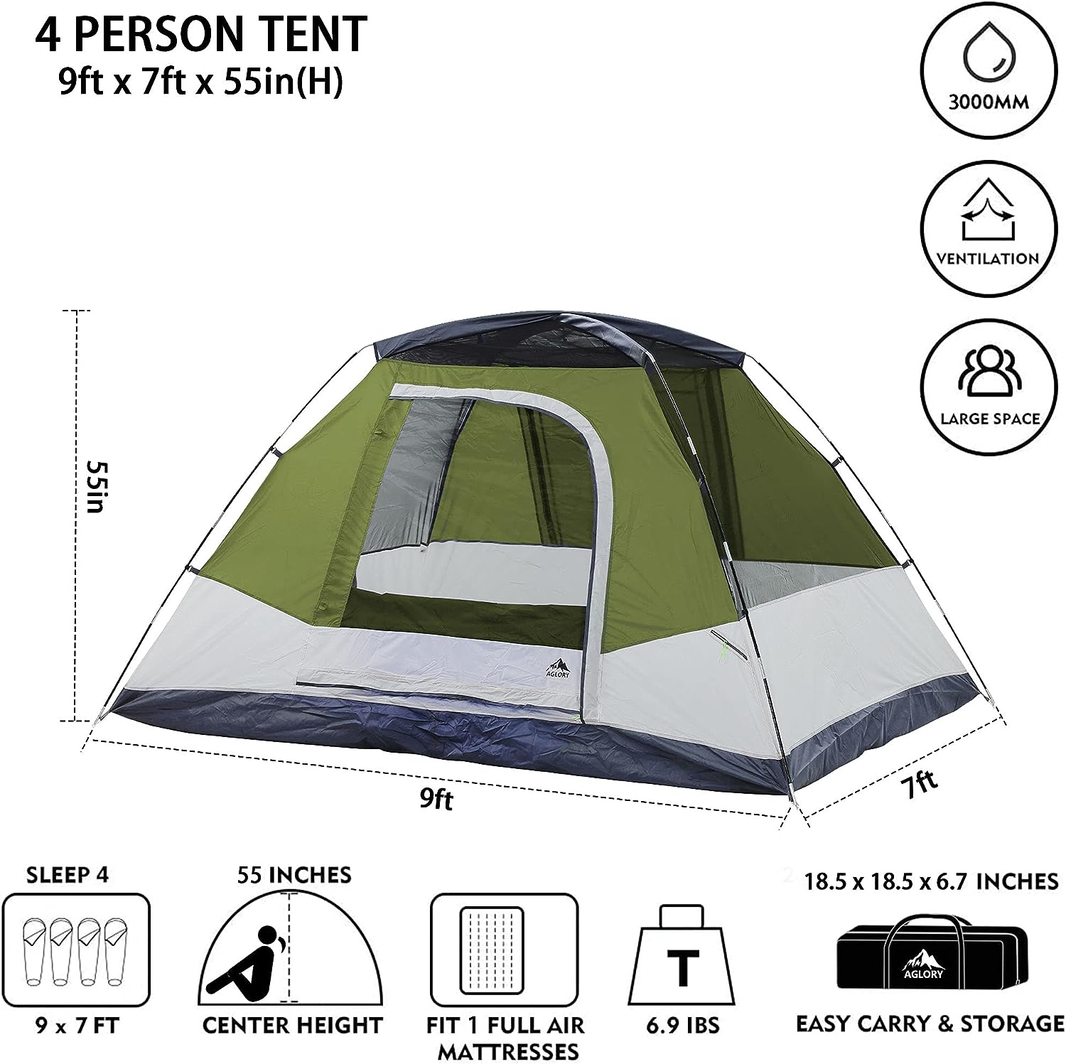 aglory dome tent size