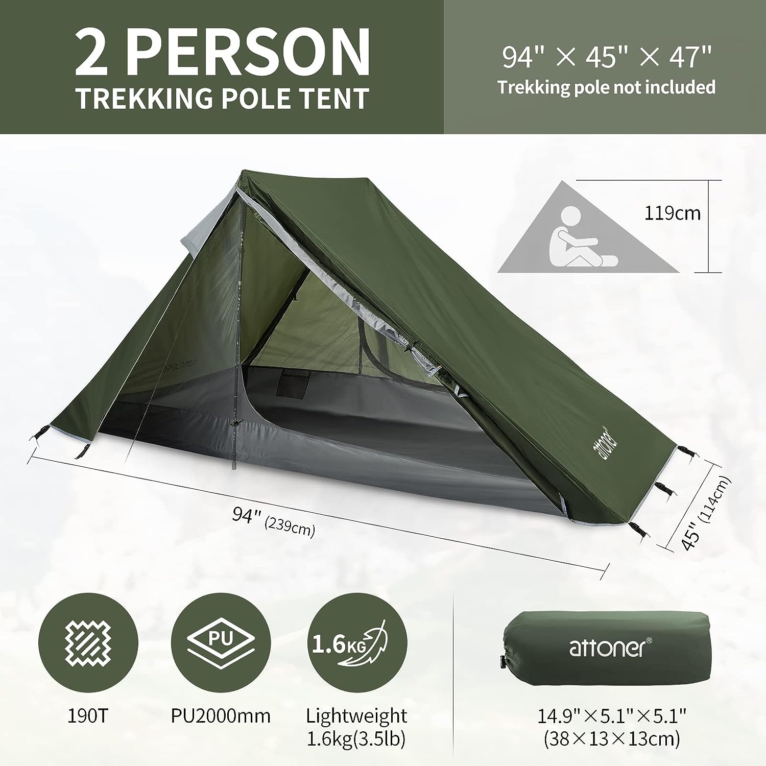 attoner ridge tent green polyester waterproof backpacking tent specs