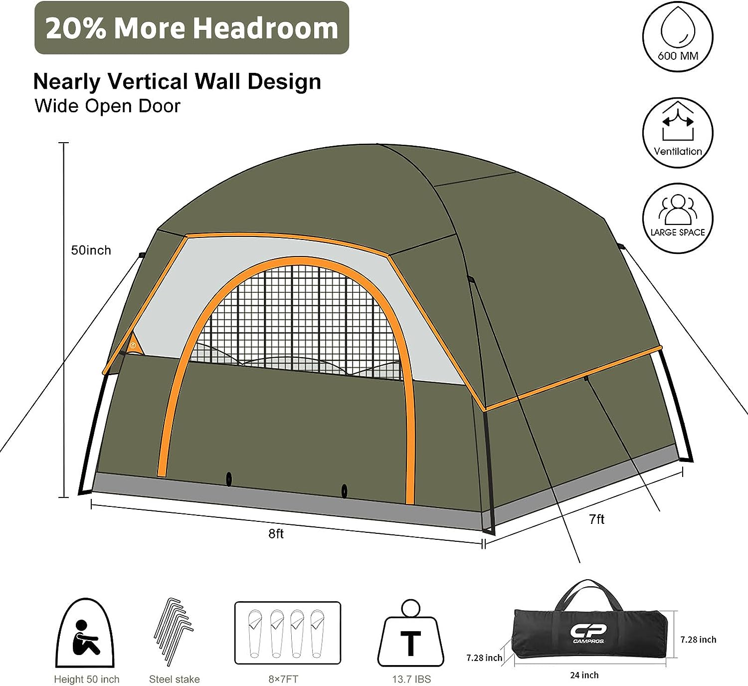 Campros Dome Tent Size