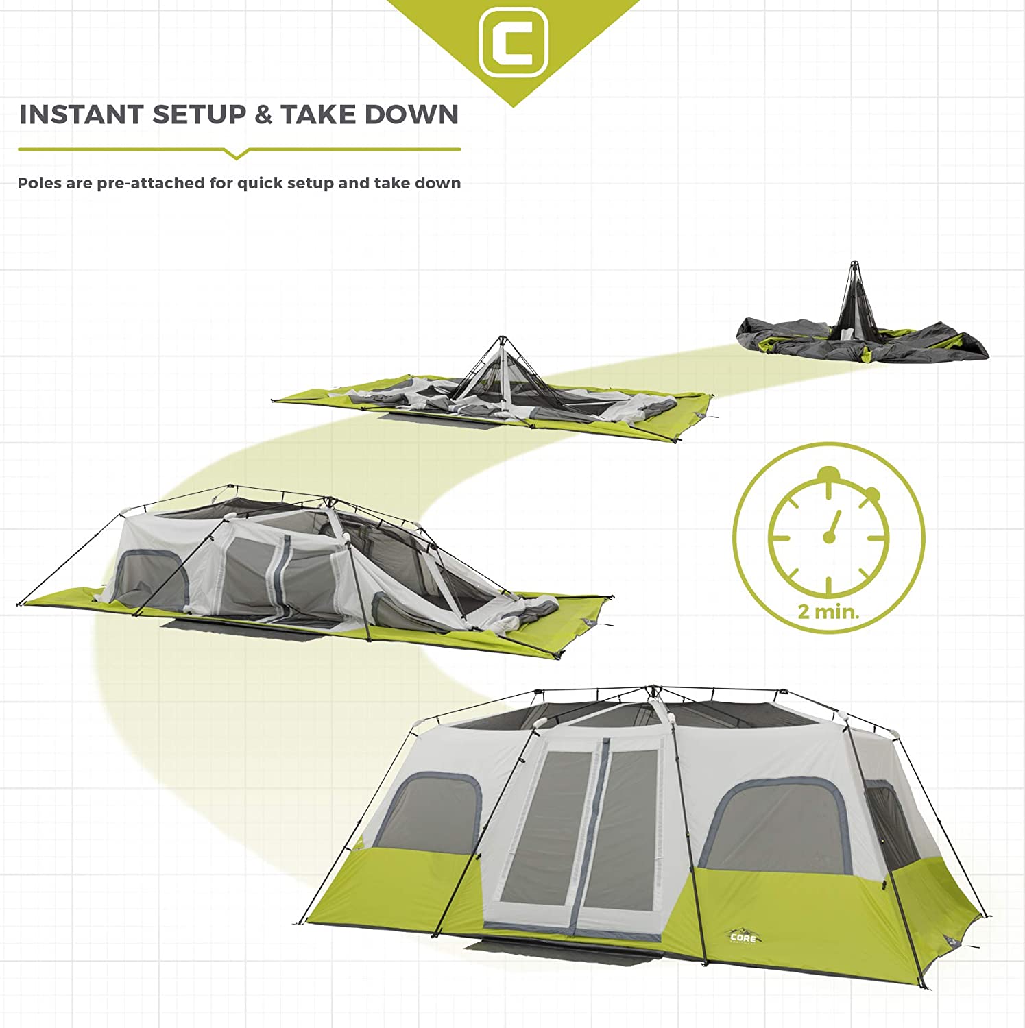 Core Portable Instant Cabin Tent For 12 Person Setup