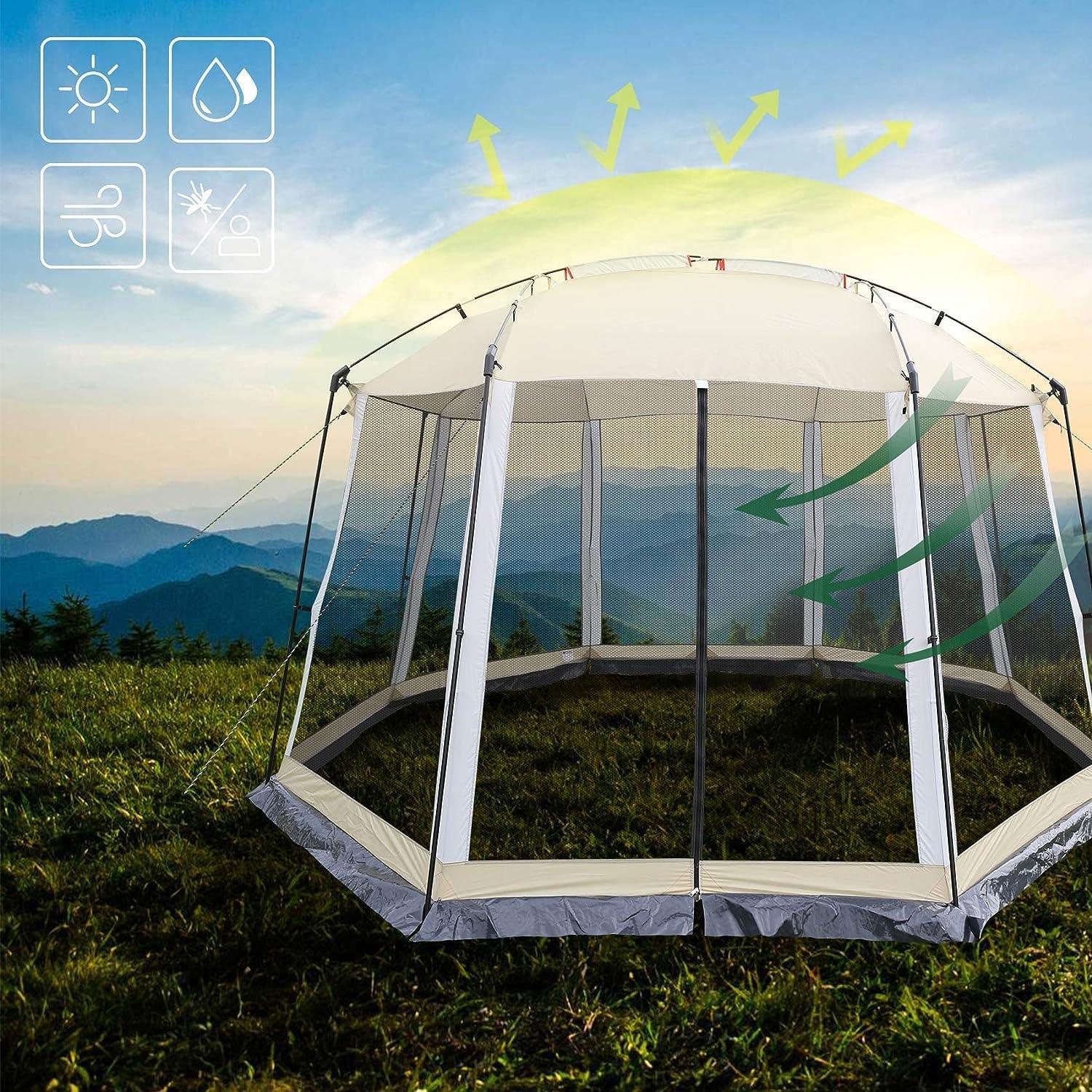 HYPER VENTURE Gazebo Tent for 8 - 10 People Khaki Oxford Waterproof - Benebomo