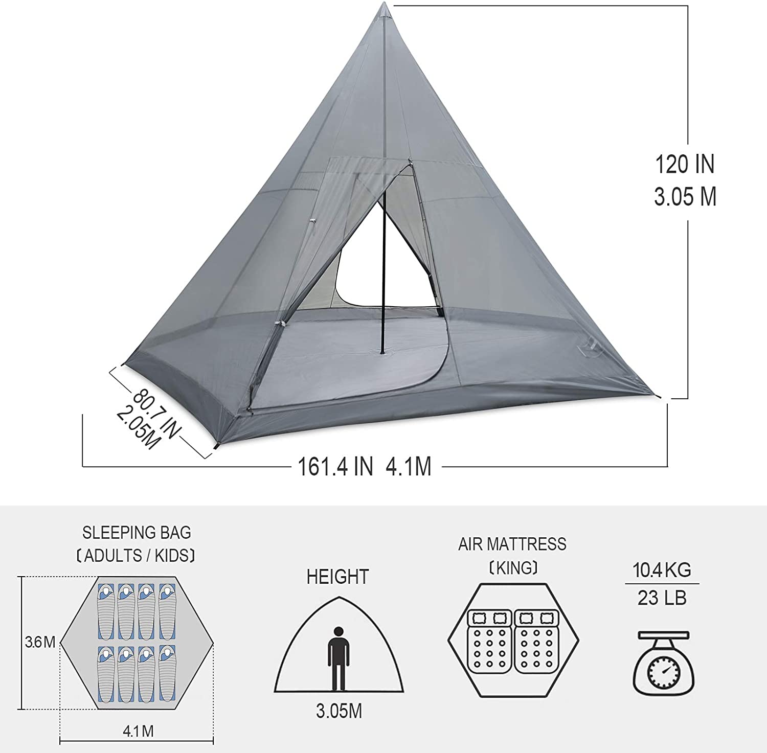 Kazoo Large Pyramid Tent Waterproof Teepee Capacity