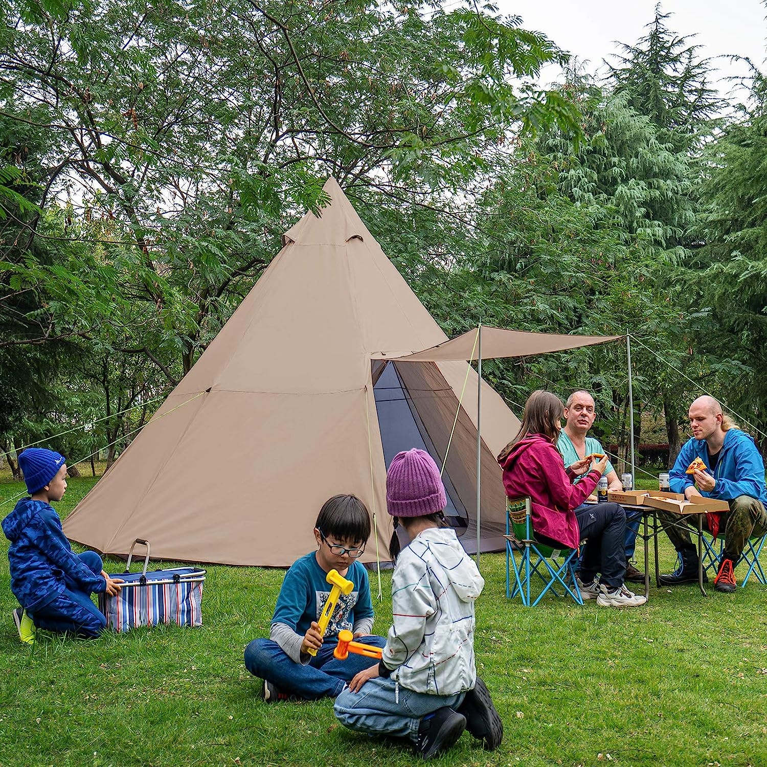 Kazoo Large Pyramid Tent Waterproof Teepee Family Tent