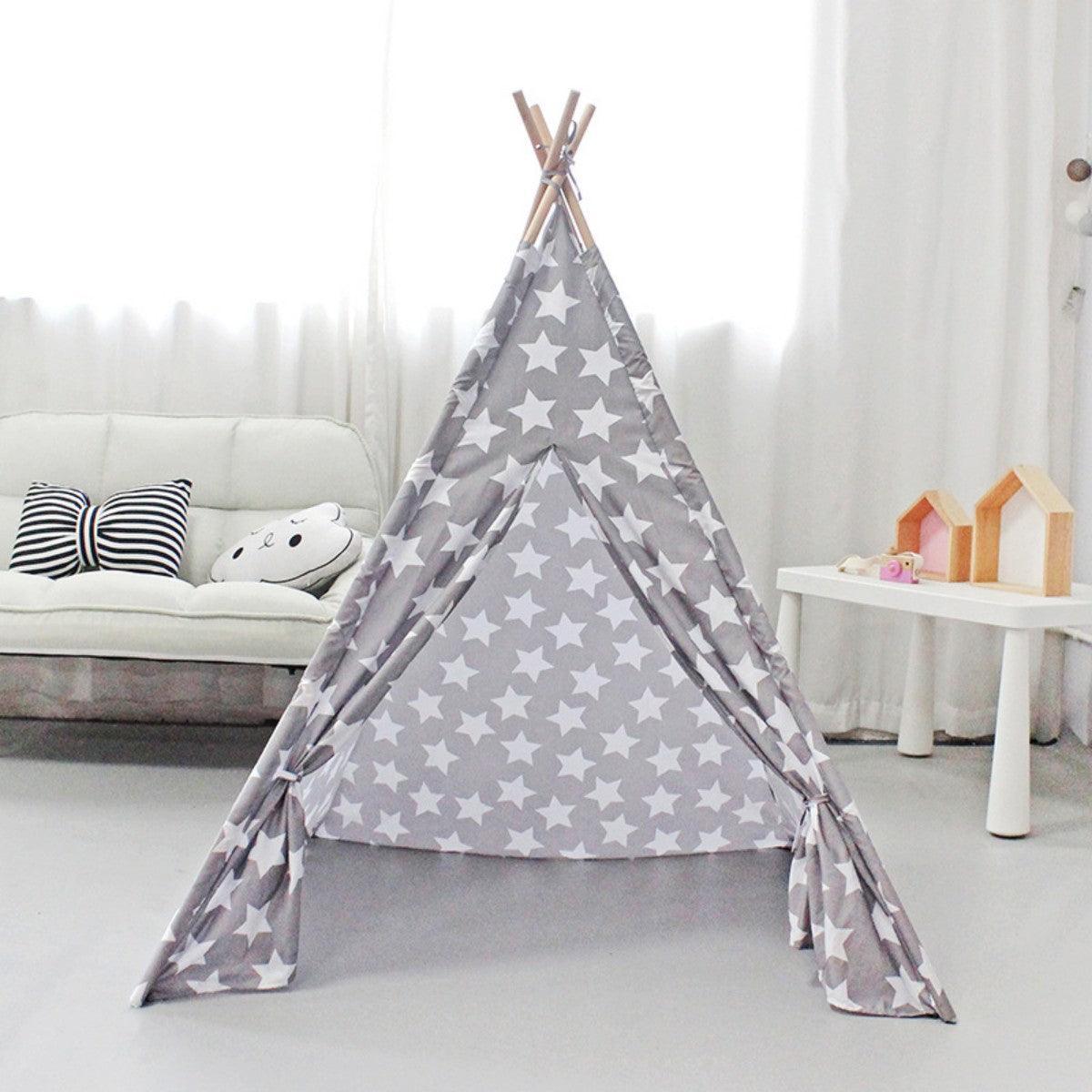 Kid's Grey Teepee Tent Peach Skin Star Pattern - Benebomo