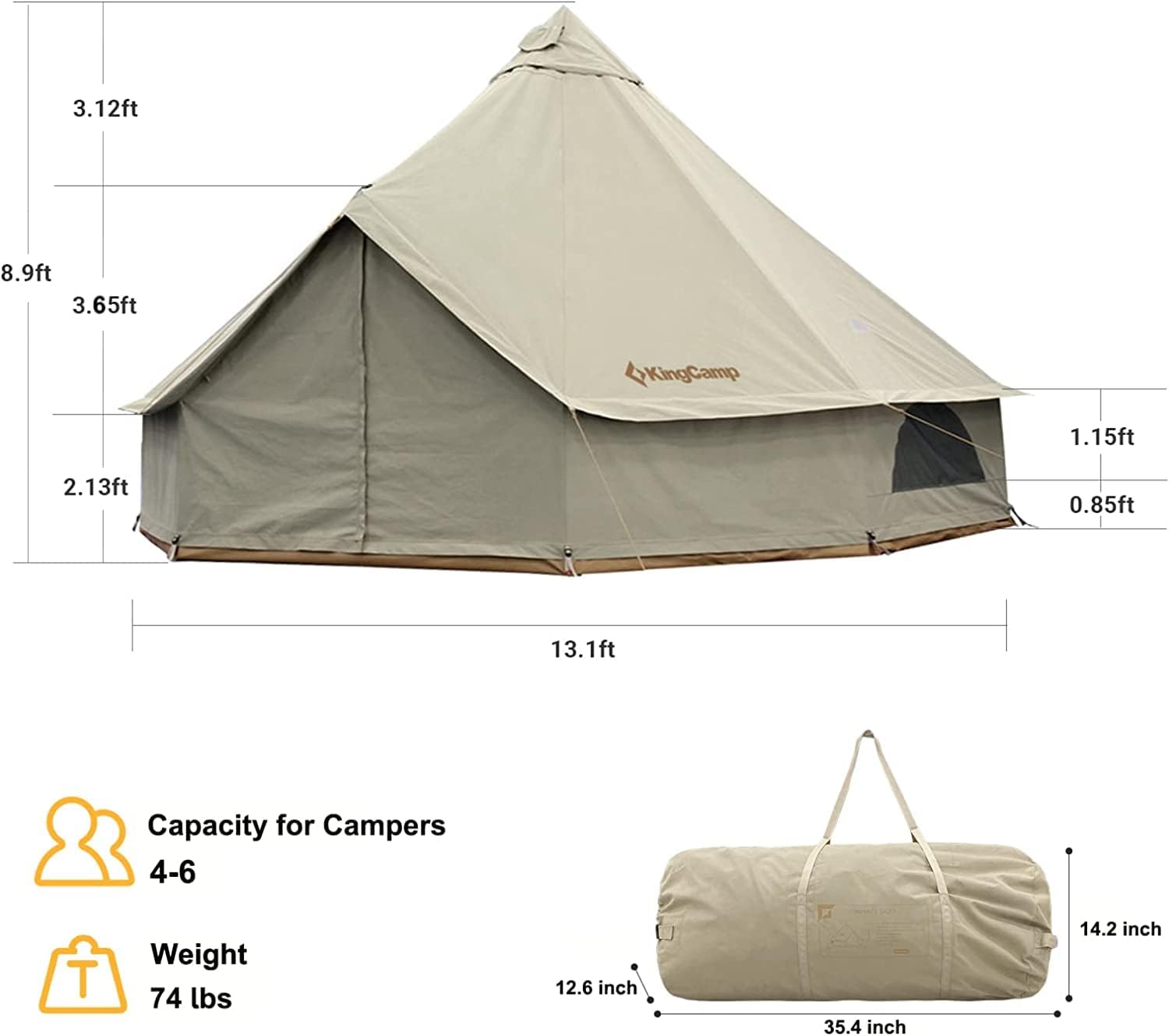 Kingcamp Glamping Tent Bell Tent For 6 Size