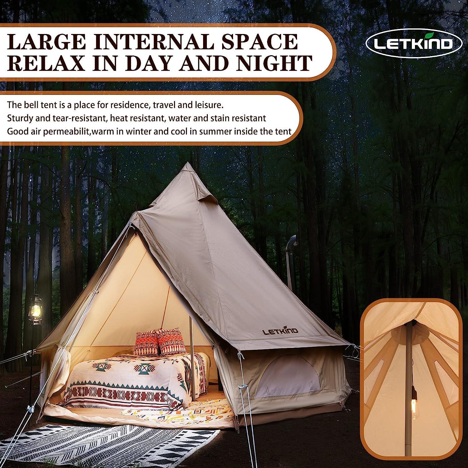 LETKIND Bell Tent Cotton Yurt 4 Season Glamping Tent for 4 to 6 Person - Benebomo