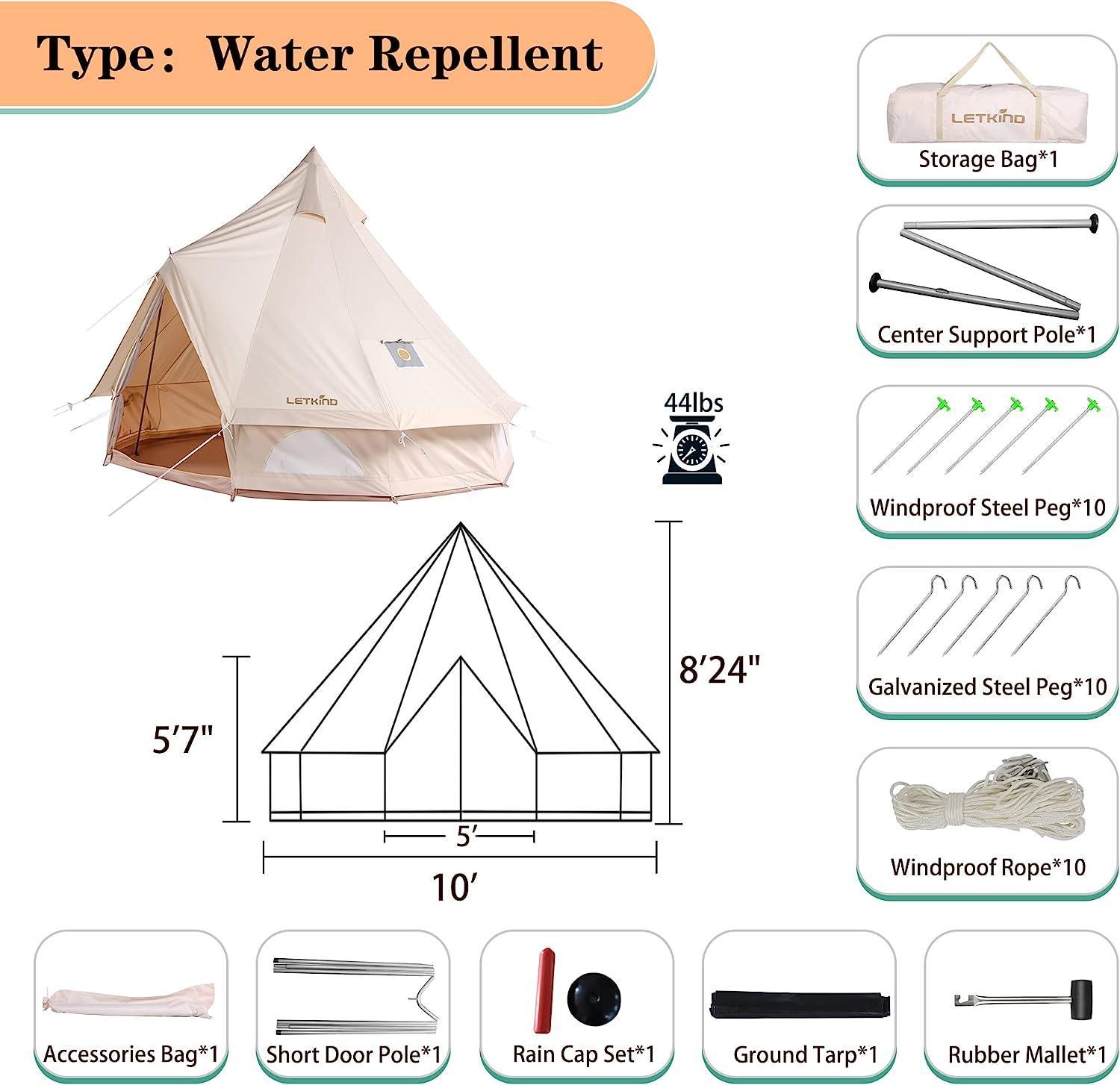 LETKIND Bell Tent Cotton Yurt 4 Season Glamping Tent for 4 to 6 Person - Benebomo