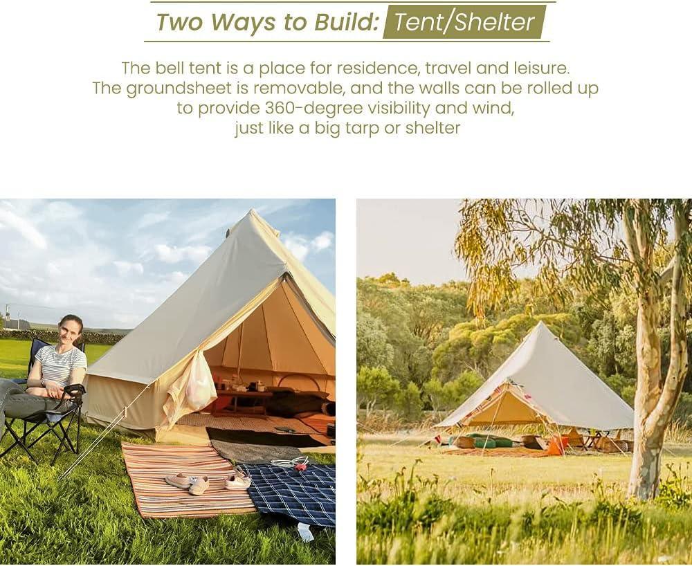 MC Bell Tent Yurt 4 Season Canvas Tent for Glamping 3 People Tent - Benebomo