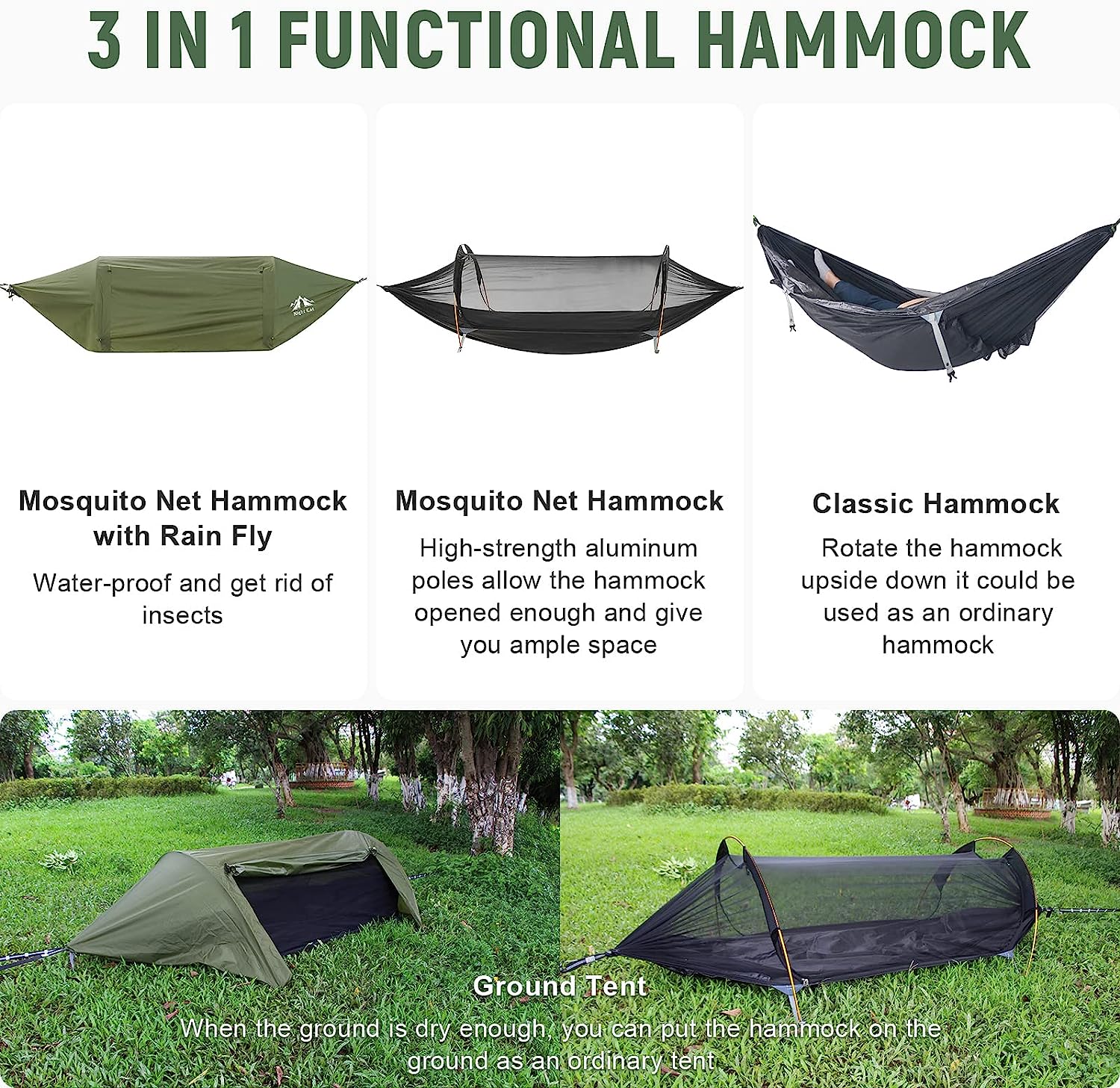 night cat camping hammock tent 3 in 1 function