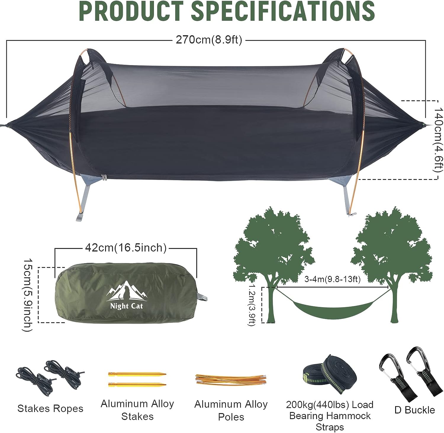 night cat camping hammock tent product specifications