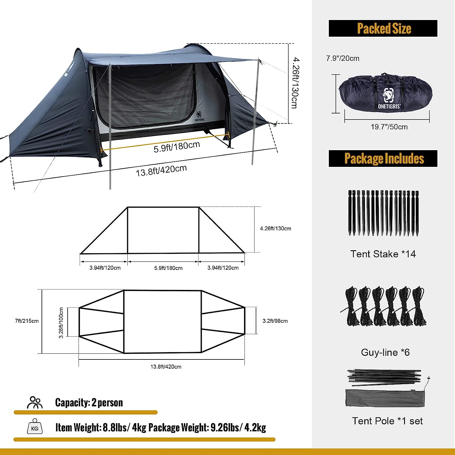onegris tent cot size