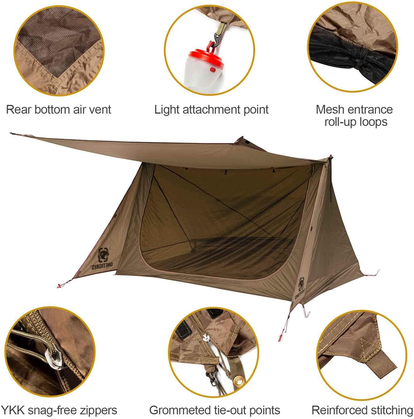 onetigris ridge tent brown nylon backpacking tent details