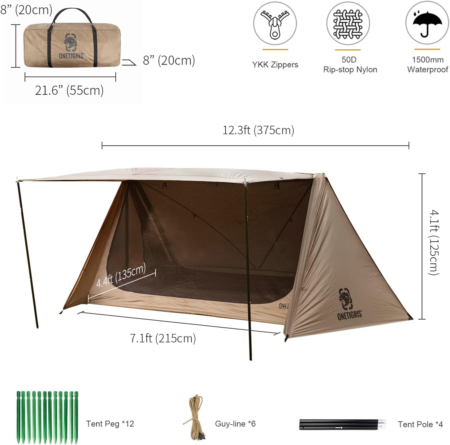 onetigris ridge tent brown nylon waterproof specs