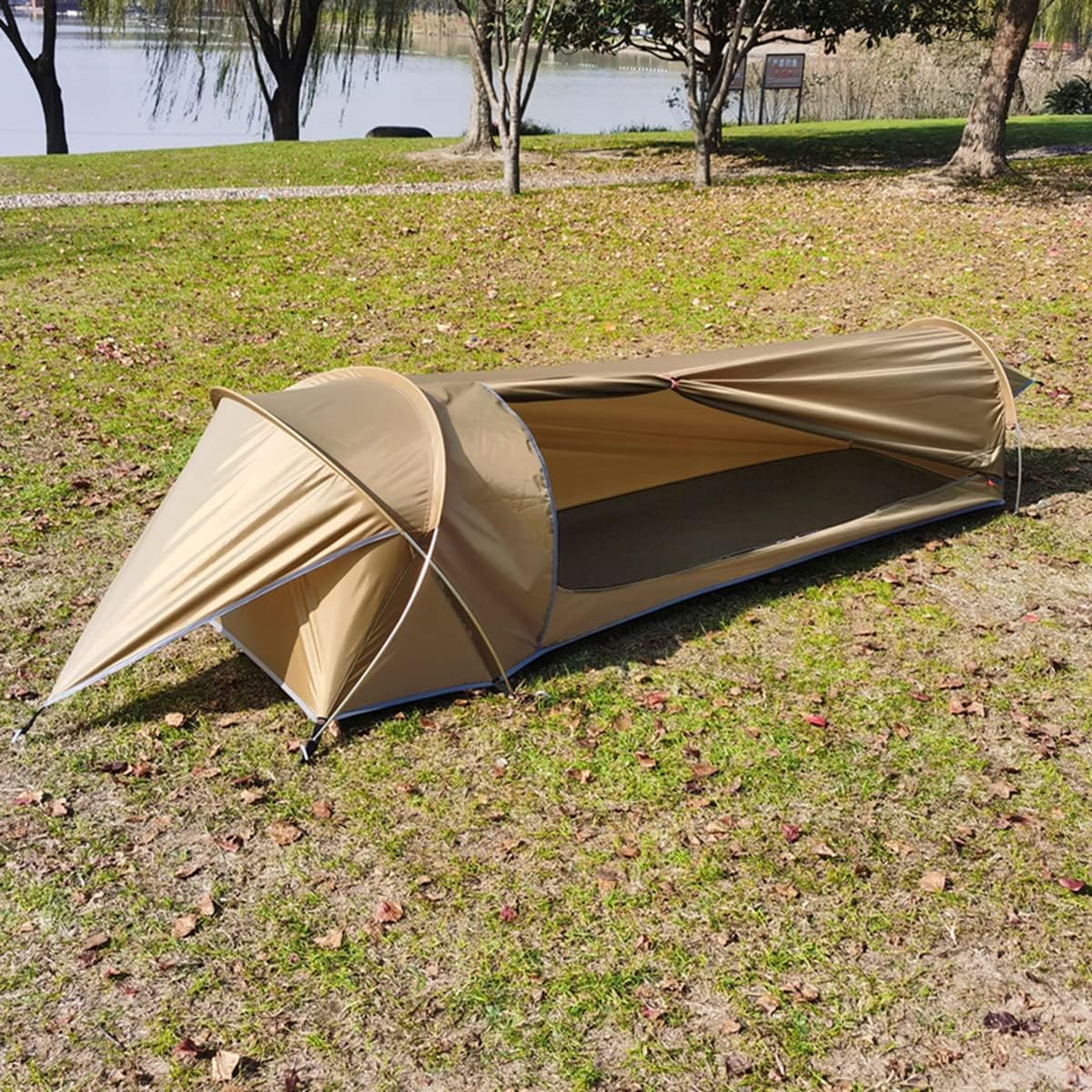 preself bivy tent khaki polyester cycling solo tent setup