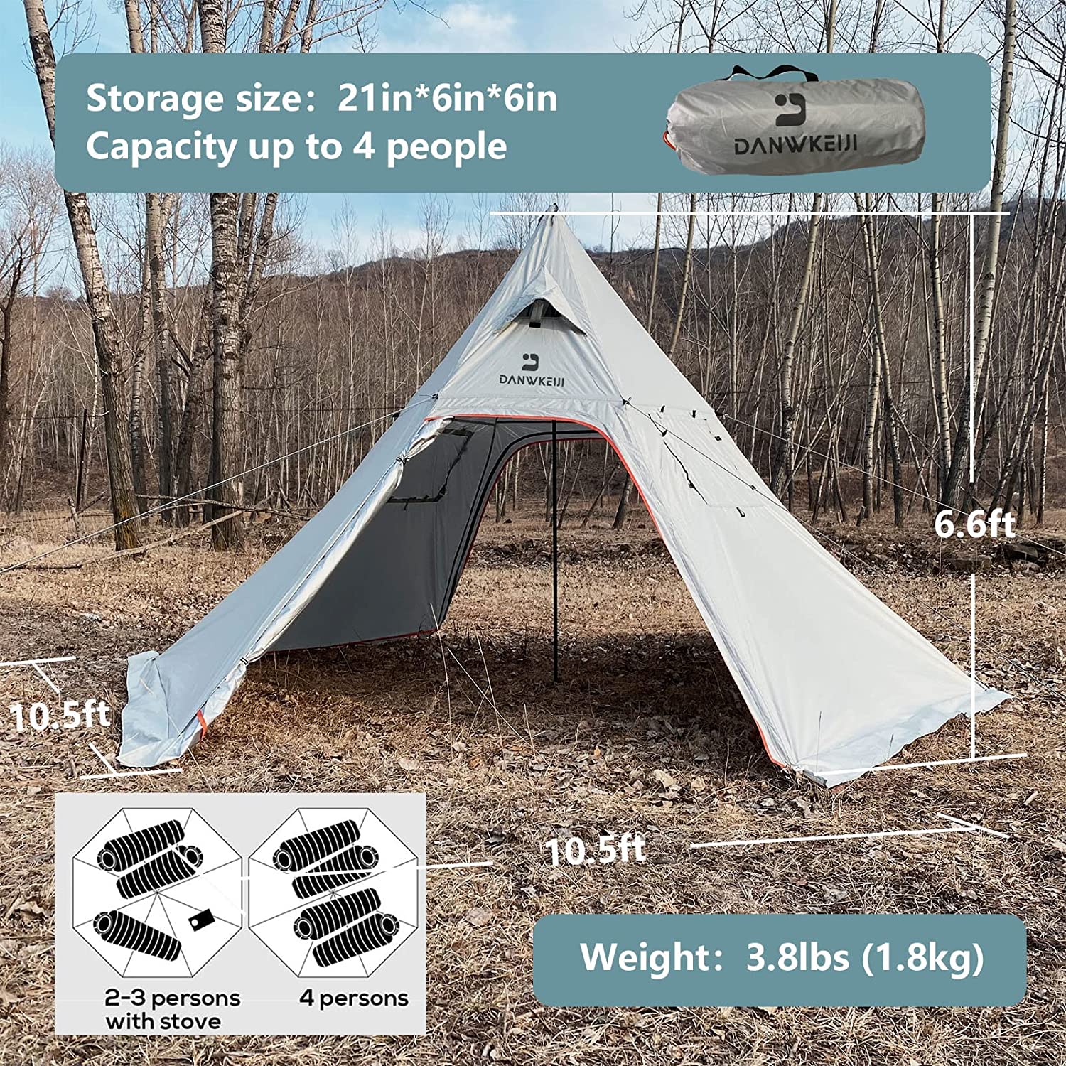Pyramid Tent For 4 Person Nylon Size