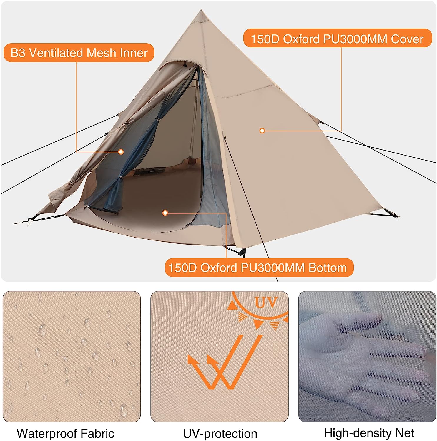 Redcamp Pyramid Tent Teepee Tent Waterproof