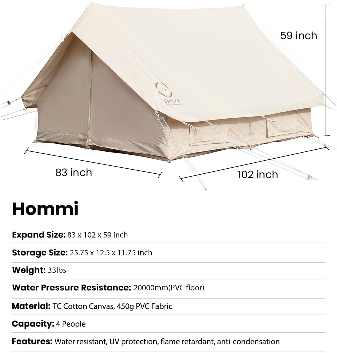 s_more ridge tent beige canvas family camping windproof specs