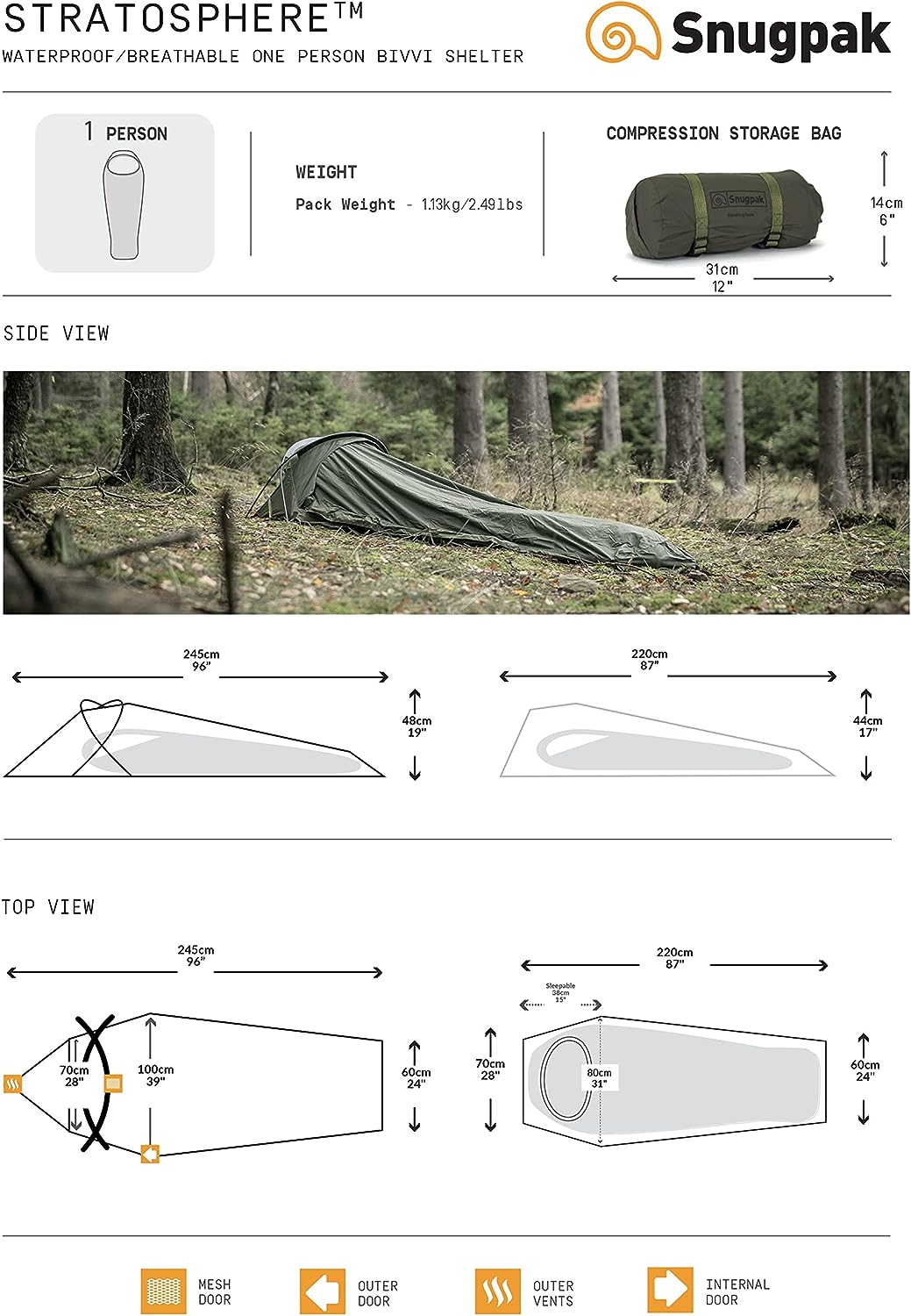 snugpak bivy tent green polyester waterproof shelter dimension