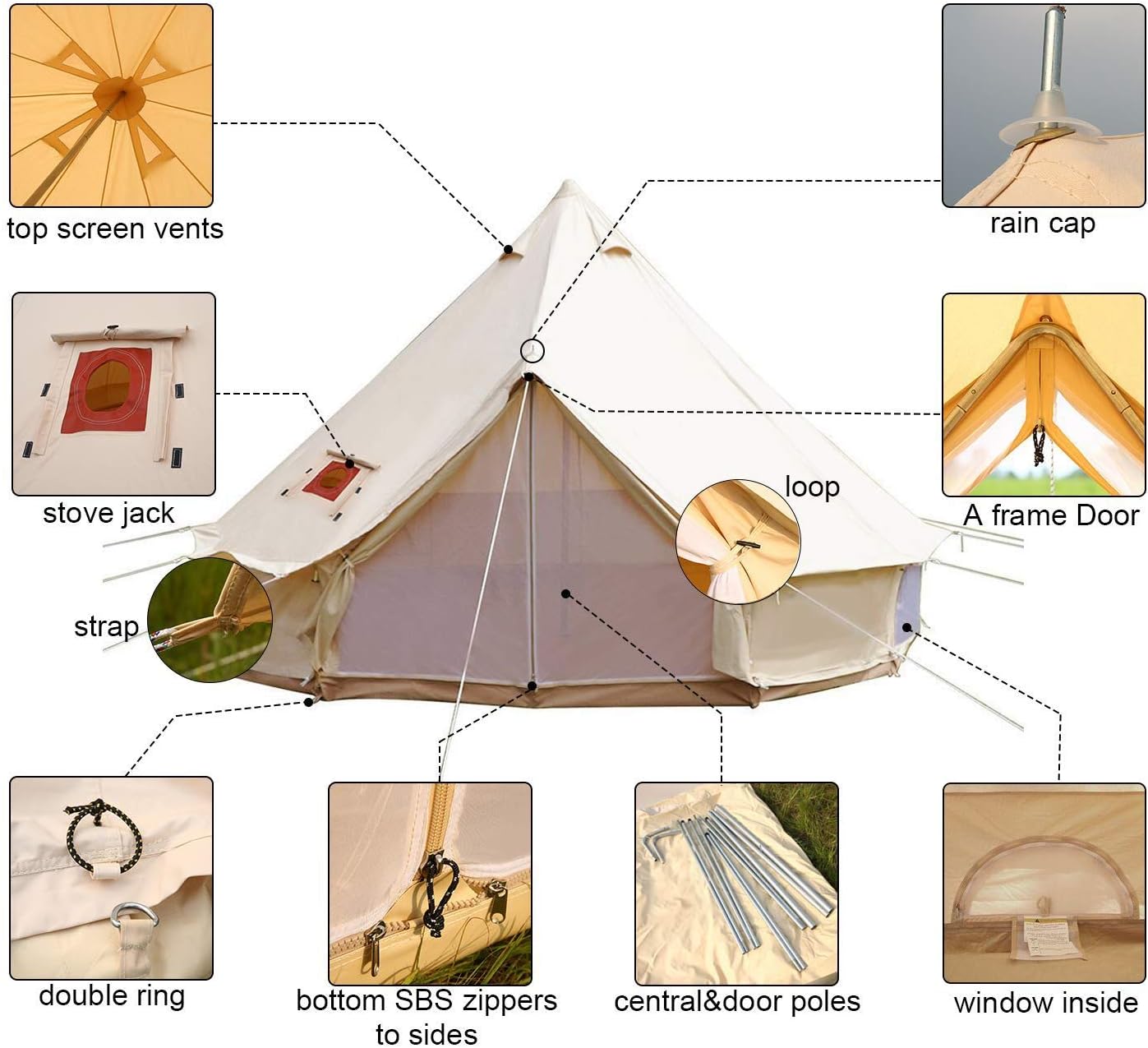 Unistrengh Bell Tent Glamping Tent Features
