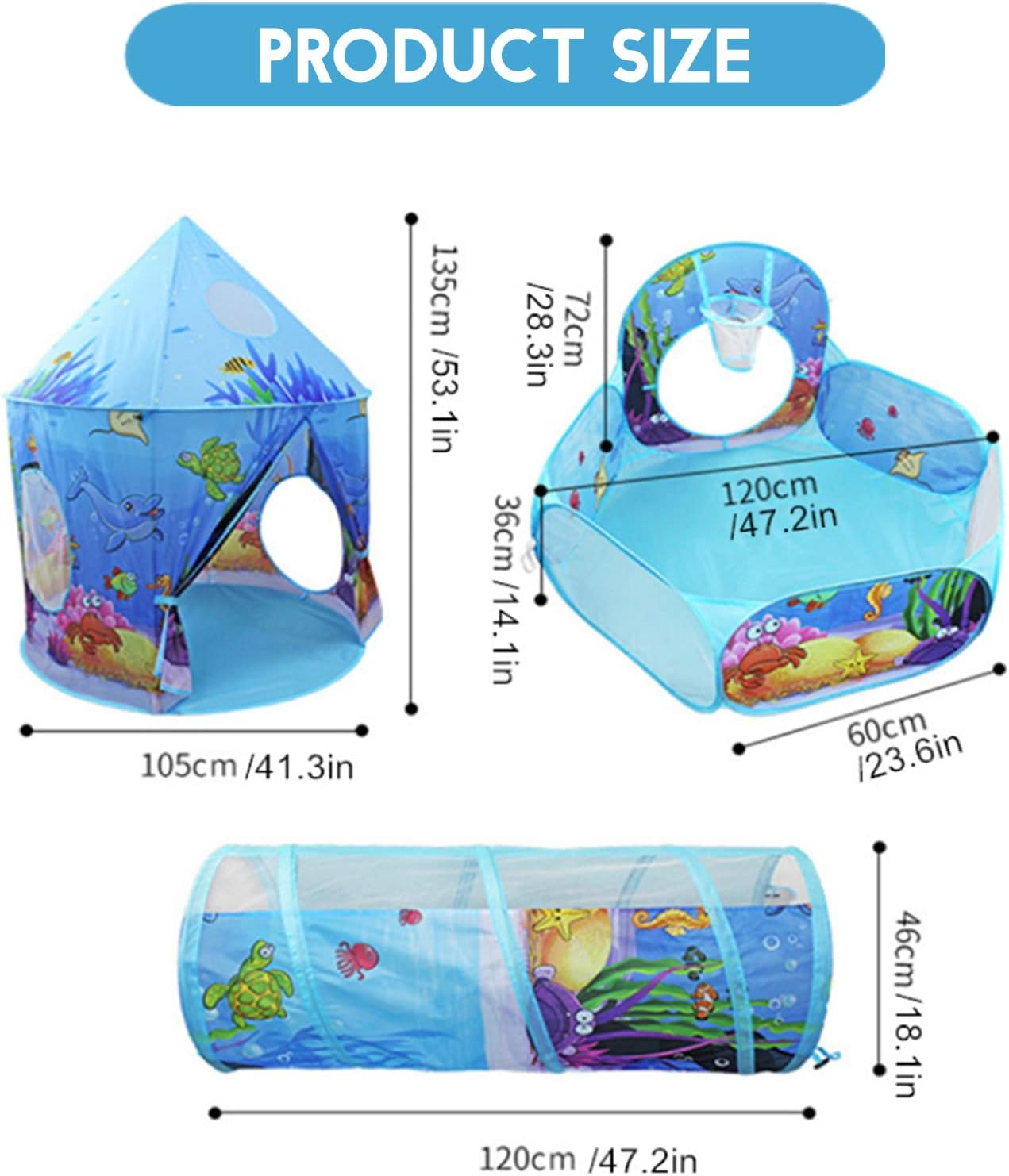 Blue Ocean Pop Up Tent Tunnel Tent For Kids Size