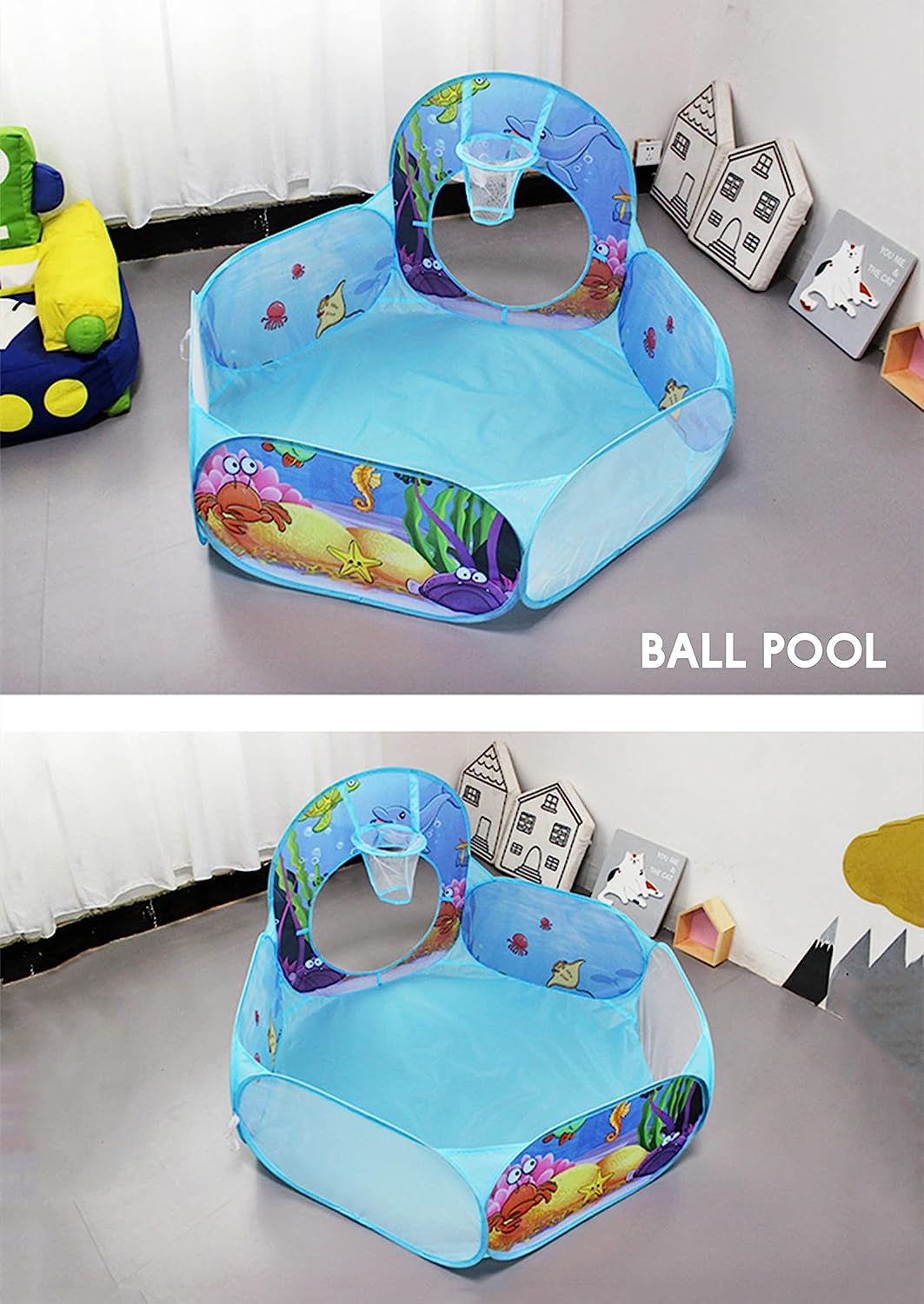 Blue Ocean Pop Up Tent Tunnel Tent For Kids With Ball Pool