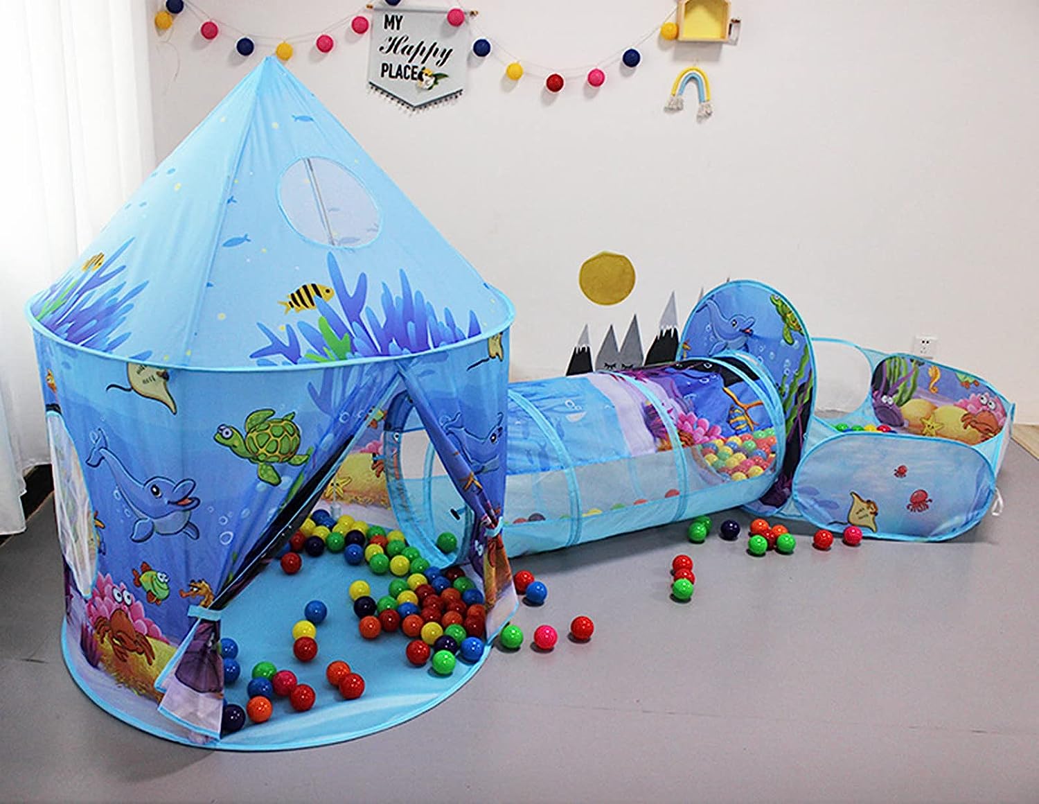 Blue Ocean Pop Up Tent Tunnel Tent For Kids With Balls